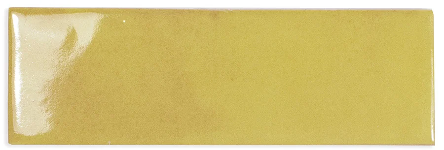 Rectangular bejmat terracotta tile glazed in deep ochre yellow