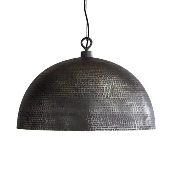 Hammered Dome, Grey Finish - Matte grey hammered exterior, warm brass interior.