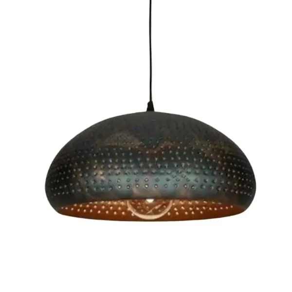 Perforated Black Dome - Fine pierced pattern, black exterior, brass interior.