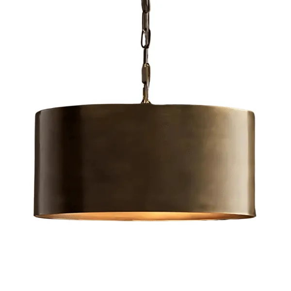 Brass Drum Pendant - Cylindrical drum shade in brushed brass.