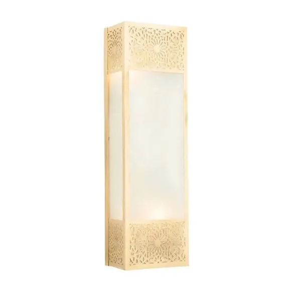 Frosted Glass Sconce - Engraved brass frame around a panel of frosted glass.