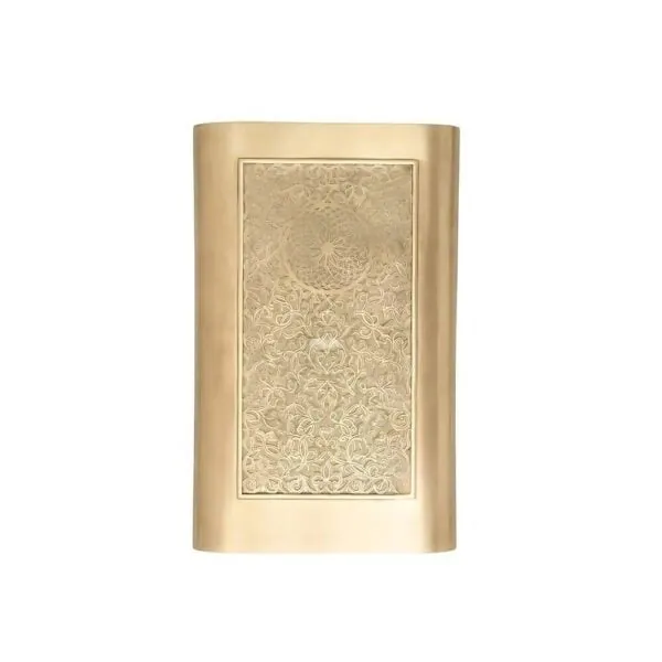 Square Wall Sconce - Hand-engraved brass panel, clean square format.