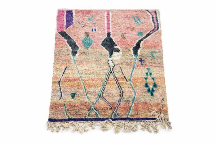 Custom-Dyed Abstract, Botanical - Loose botanical motifs in pink, ochre and blue.