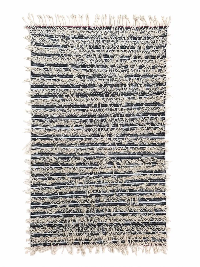 Chunky Flatweave, Navy & Cream - A heavier rag-rug style flatweave.