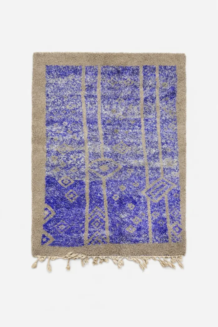 Striped Runner, Blue - Narrow format, vertical blue stripe bands.