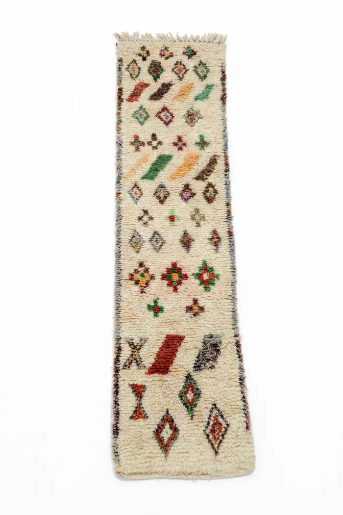 Tribal Diamond Runner - Narrow format, tribal diamond motifs in maroon.